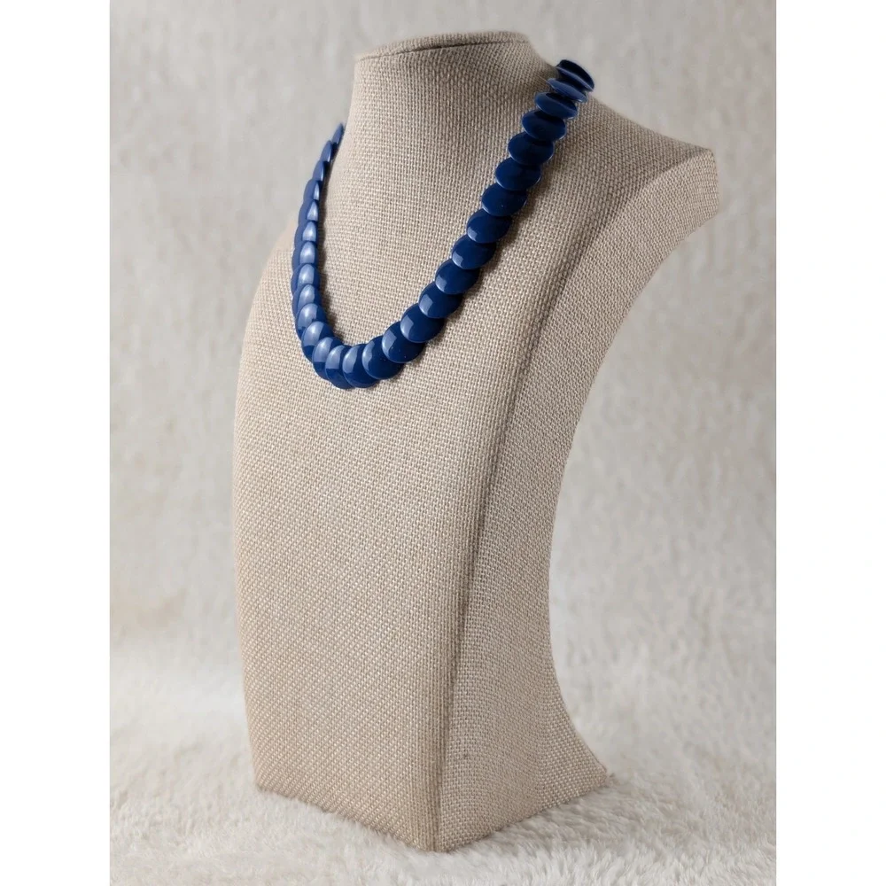 Blue Disc‎ Bead Necklace Statement Collar Resin Beads Gold Tone Clasp